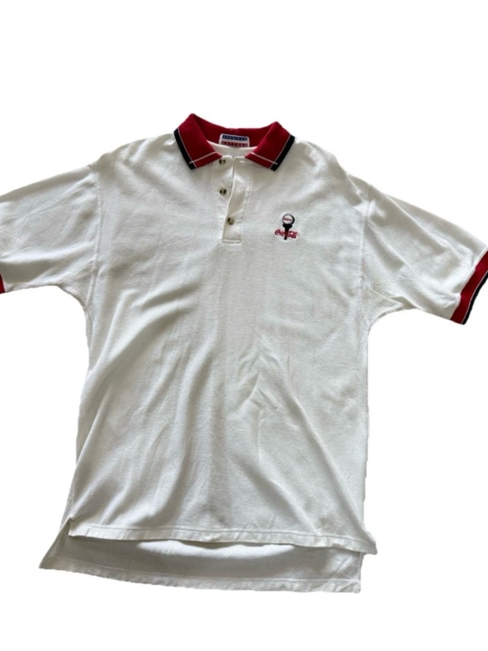 Vintage Coca-Cola Golf Polo Shirt Red Collar White Cotton Size Medium